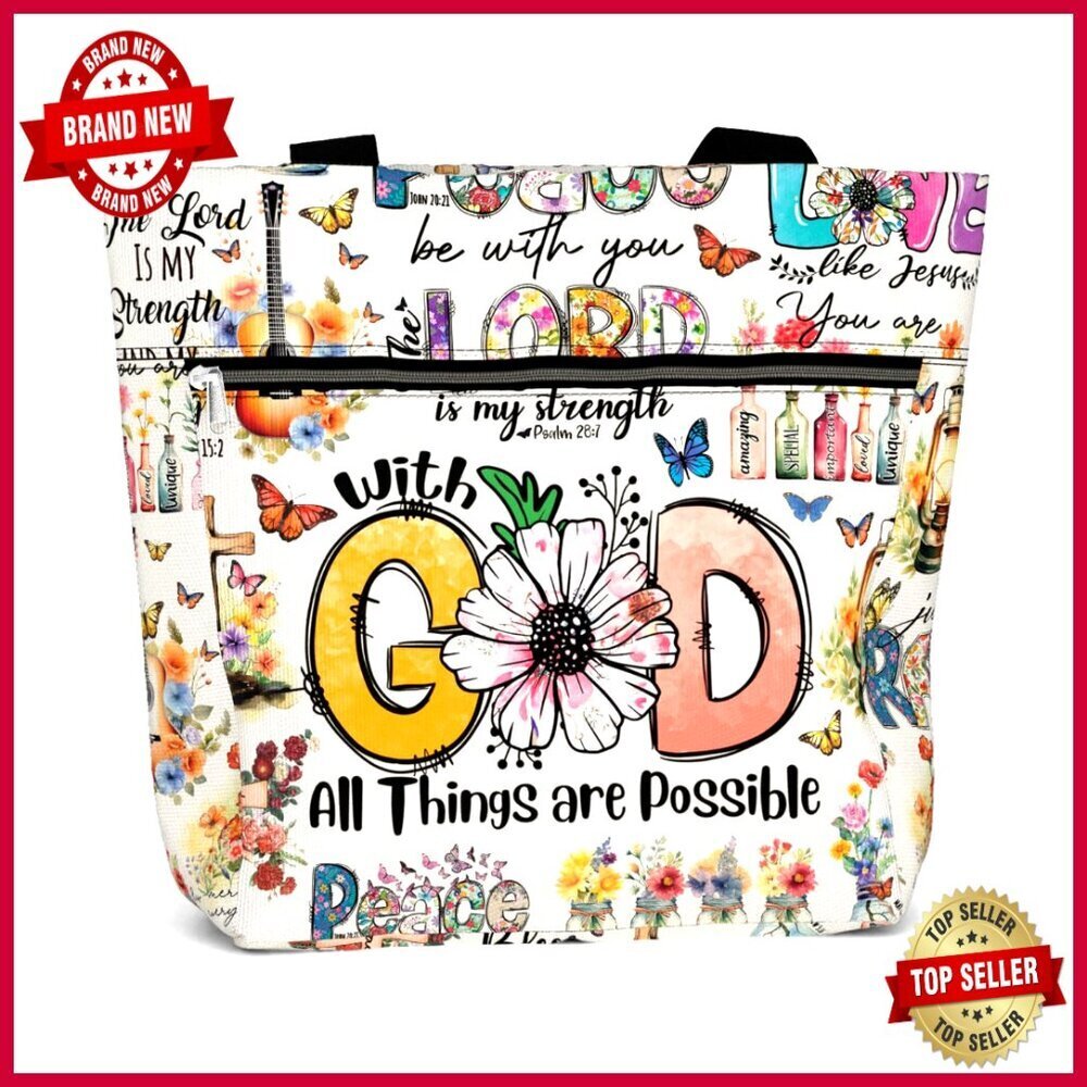 Large Waterproof Tote Bag with Zipper Pockets for Work Laptop